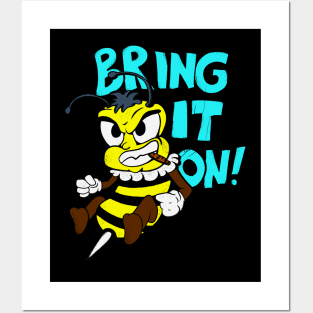 Cartoon Bee Bring It On Fighting Funny Insect Posters and Art